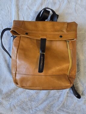 In Pell Genuine Leather Roll-Top Backpack in Cognac Brown Made In Italy